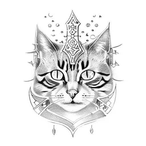 Medieval warrior princess with a cat companion tattoo design idea