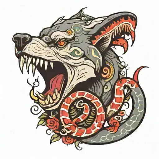 wolf eating snake tattoo design idea