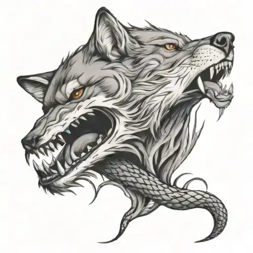 wolf eating snake tattoo design idea