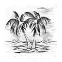 night sky palm tree star Rocky lake shore line tattoo design idea