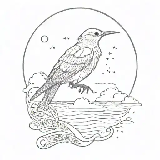simple bird over moon over ocean tattoo design tattoo design idea