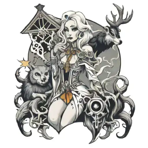 white witch, shamaan  tattoo design idea