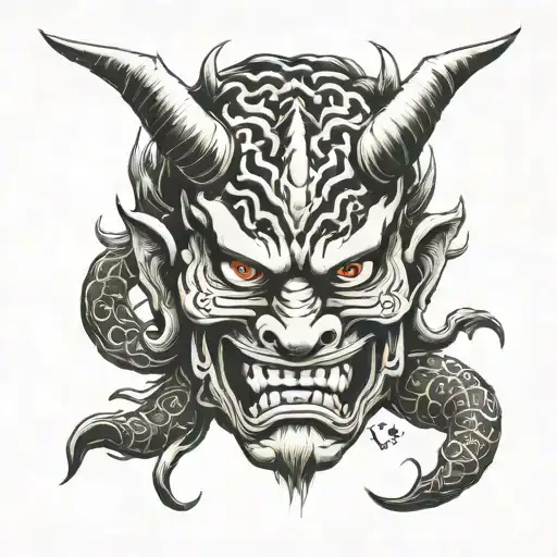oni demon mask tattoo design idea