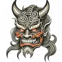 oni demon mask tattoo design idea