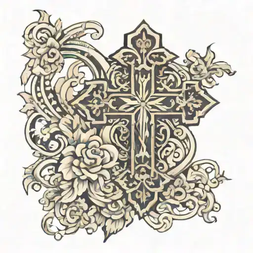 cross with names of Madalin Elijah Dalinda  tattoo design idea