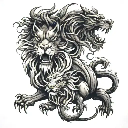 dragon and lion strong bond tattoo design idea