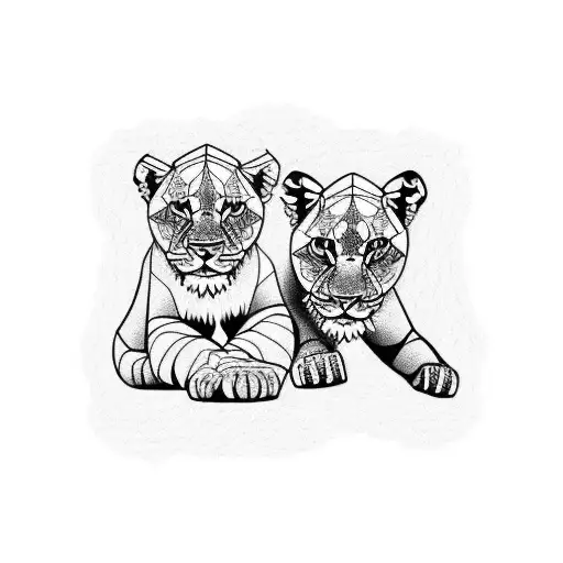 3 lions cubs playing together tattoo design idea