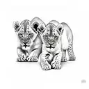 3 lions cubs playing together tattoo design idea