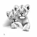 3 lions cubs playing together tattoo design idea