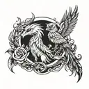 Phoenix and wolf  tattoo design idea