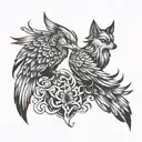 Phoenix and wolf  tattoo design idea