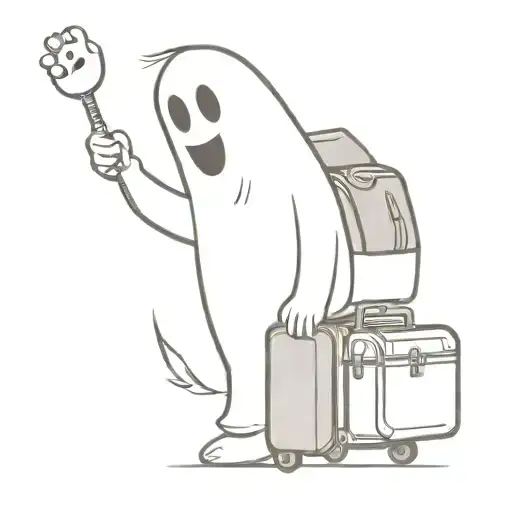 silly ghost traveling with luggage bags tattoo design idea
