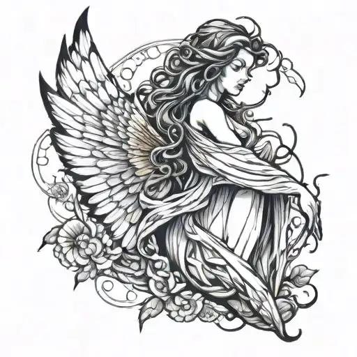 Angel emerging from cocoon tattoo design idea