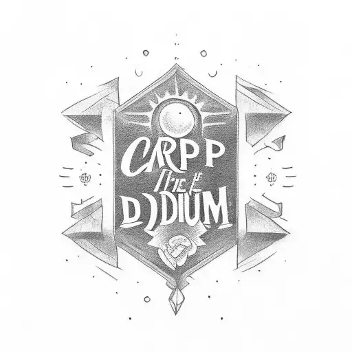 Text that says "CARPE DIEM" down the forearm tattoo design idea
