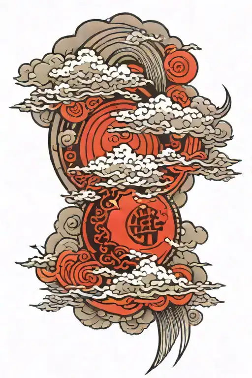 Traditional Japanese style tattoo design featuring intricate clouds and a prominent full moon. tattoo design idea