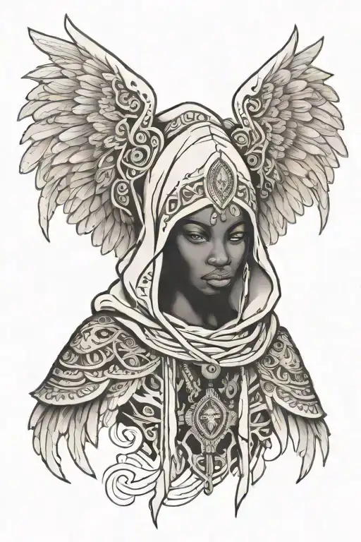 Hooded African Angel tattoo design idea