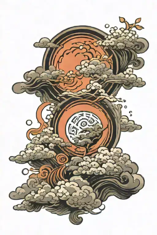 Traditional Japanese style tattoo design featuring intricate clouds and a prominent full moon. tattoo design idea