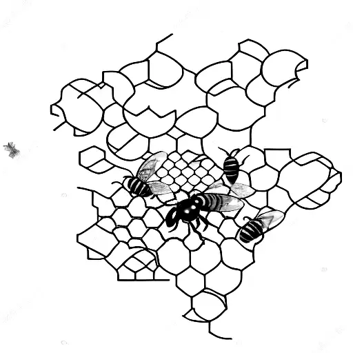 A delicate honeycomb with a small bee hovering above it tattoo design idea