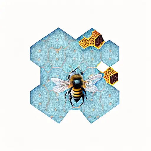 A delicate honeycomb with a small bee hovering above it tattoo design idea