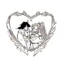 Create a tattoo design symbolizing true love between Raman and Karla, featuring hearts, a phoenix, and a king and queen  tattoo design idea