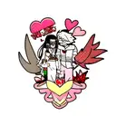 Create a tattoo design symbolizing true love between Raman and Karla, featuring hearts, a phoenix, and a king and queen  tattoo design idea