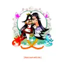 Create a tattoo design symbolizing true love between Raman and Karla, featuring hearts, a phoenix, and a king and queen  tattoo design idea