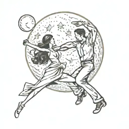 couple, dancing, moon tattoo design idea