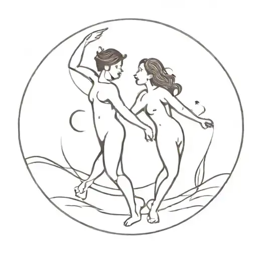 couple dancing in front of moon tattoo design idea