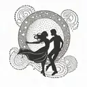couple, dancing, moon tattoo design idea