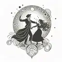 couple, dancing, moon tattoo design idea