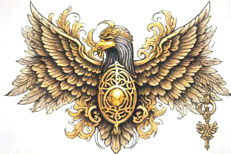 god isis wings with the key tattoo design idea