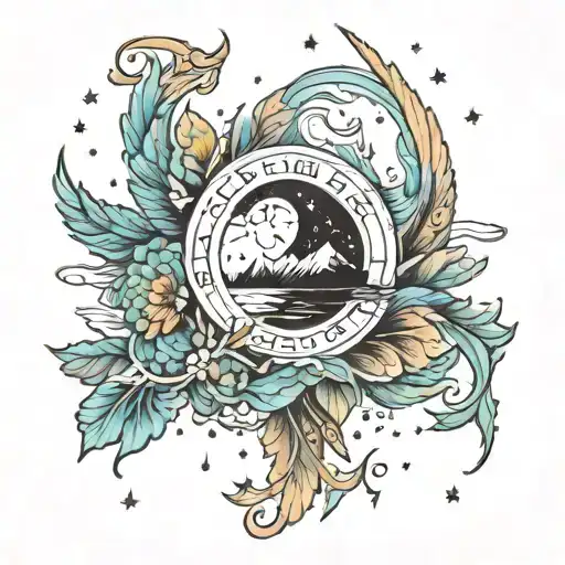 Create a tattoo with an aurora borealis, with the zodiac symbol of Sagittarius  tattoo design idea