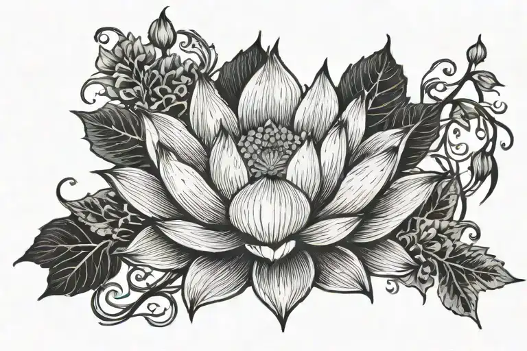 Lotus flower intertwined with thorny vines representing life struggles tattoo design idea