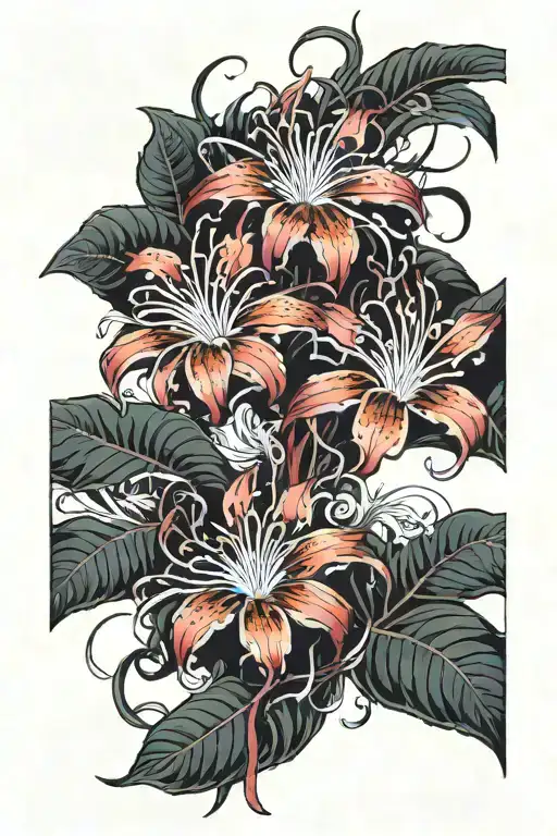 red spider lily with vines wrapping the arm sleeve tattoo design idea