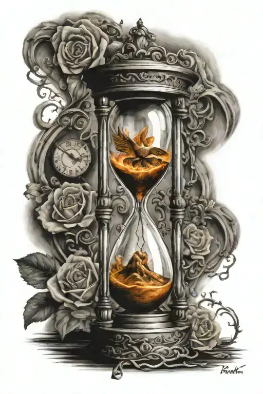I HAVE SUFFERED A LOT BUT I ALWAY GET UP AND GET STRONGER, HOURGLASS BECAUSE TIME GAVE ME ANSWERS, PHOENIX tattoo design idea