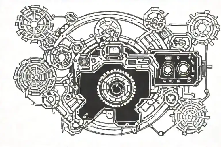 pip boy on the front of nuclear exposion tattoo design idea