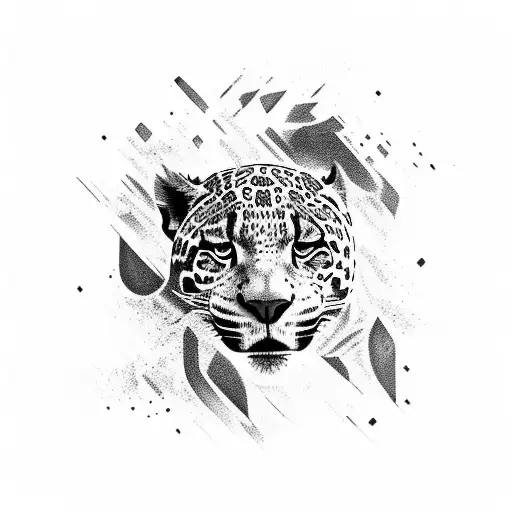 A fierce jaguar leaping through a dense jungle tattoo design idea