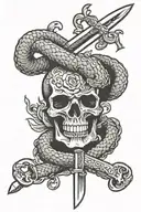 sword skull snake intertwined tattoo design idea