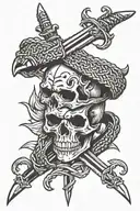 sword skull snake intertwined tattoo design idea