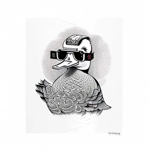 duck with cool sunglasses walking tattoo design idea