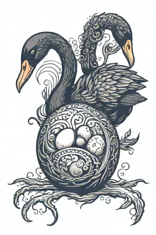 black swan protecting a black egg tattoo design idea