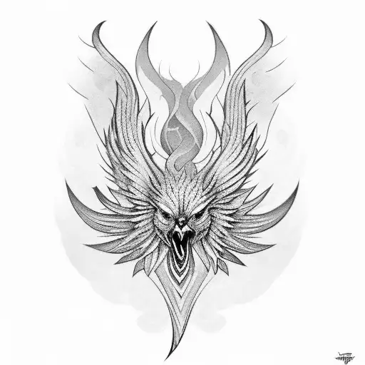 symmetrical phoenix tattoo design idea