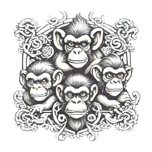 3 wise monkeys and the initial T K O tattoo design idea