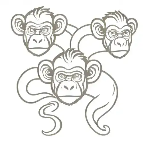 3 wise monkeys with initial "T" "K" "0" si tattoo design idea