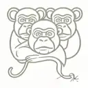 3 wise monkeys with initial "T" "K" "0" si tattoo design idea