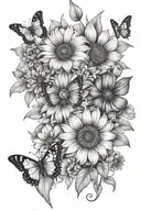 sunflower poppy lily daisy butterfly and bee tattoo design idea