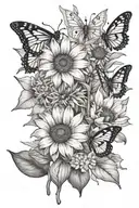 sunflower poppy lily daisy butterfly and bee tattoo design idea