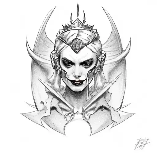 Harley queen face with devil wings tattoo design idea