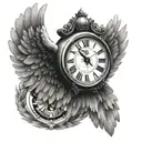 wings with centered clock tattoo design idea