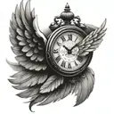 wings with centered clock tattoo design idea
